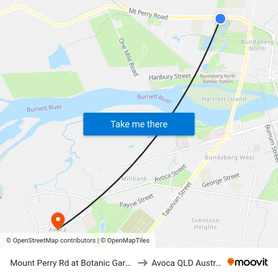 Mount Perry Rd at Botanic Gardens to Avoca QLD Australia map