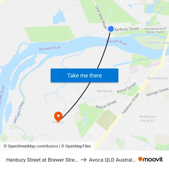 Hanbury Street at Brewer Street to Avoca QLD Australia map