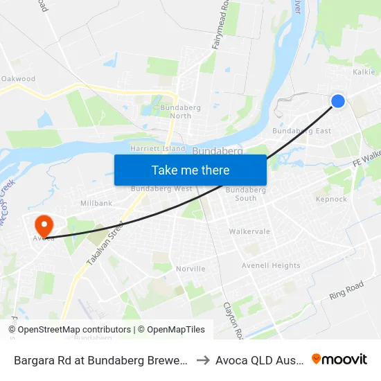 Bargara Rd at Bundaberg Brewed Drinks to Avoca QLD Australia map