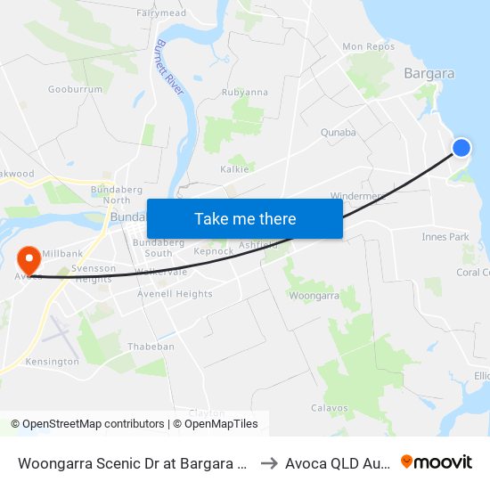 Woongarra Scenic Dr at Bargara Lakes Drive to Avoca QLD Australia map