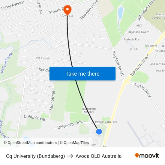Cq University (Bundaberg) to Avoca QLD Australia map