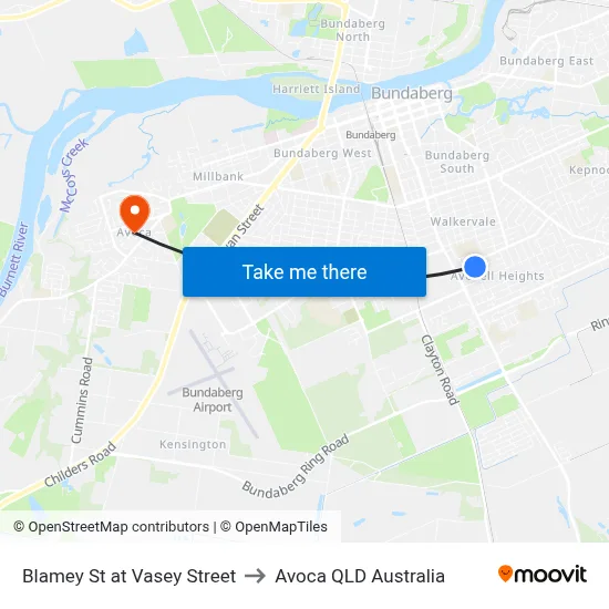 Blamey St at Vasey Street to Avoca QLD Australia map