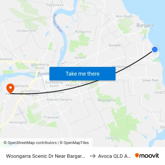 Woongarra Scenic Dr Near Bargara Lakes Dr Hnr to Avoca QLD Australia map