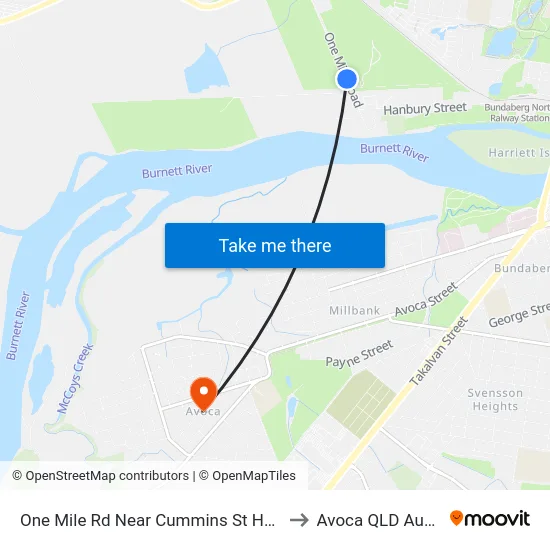 One Mile Rd Near Cummins St Hail 'N' Ride to Avoca QLD Australia map