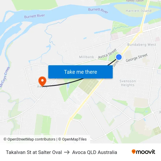 Takalvan St at Salter Oval to Avoca QLD Australia map