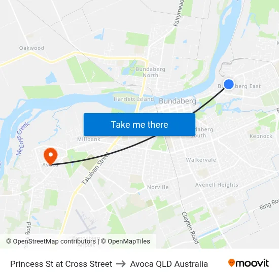 Princess St at Cross Street to Avoca QLD Australia map