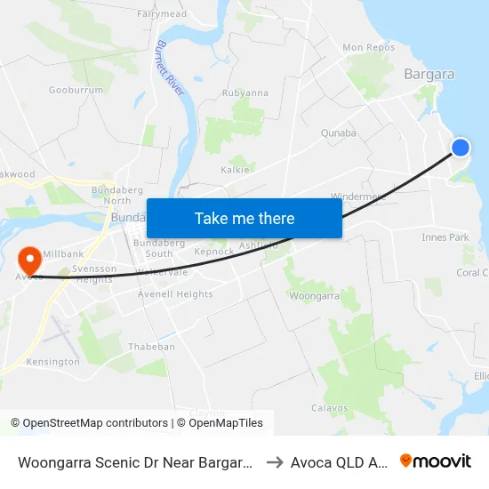 Woongarra Scenic Dr Near Bargara Lakes Dr Hnr to Avoca QLD Australia map