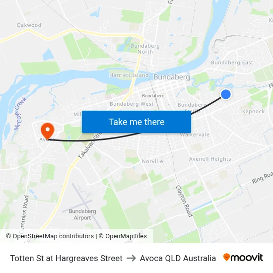 Totten St at Hargreaves Street to Avoca QLD Australia map