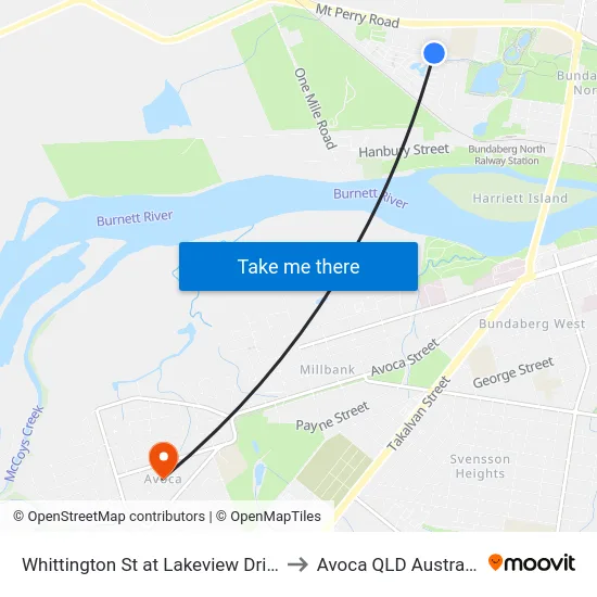 Whittington St at Lakeview Drive to Avoca QLD Australia map