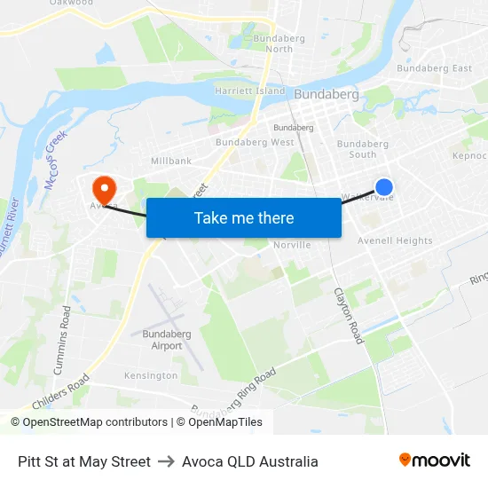 Pitt St at May Street to Avoca QLD Australia map