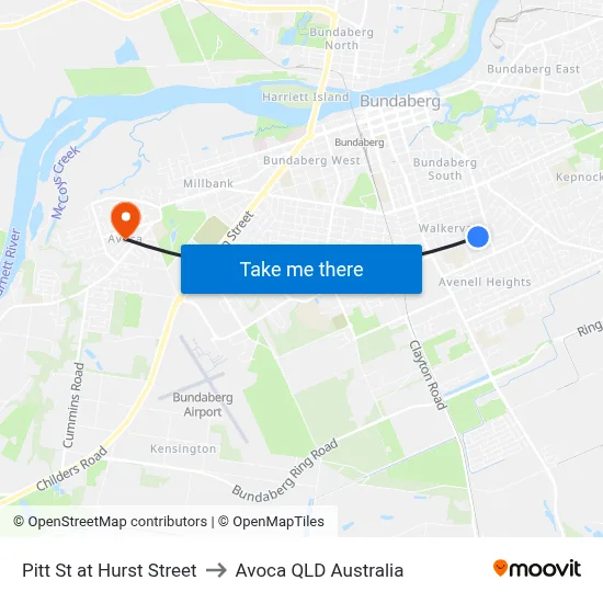 Pitt St at Hurst Street to Avoca QLD Australia map
