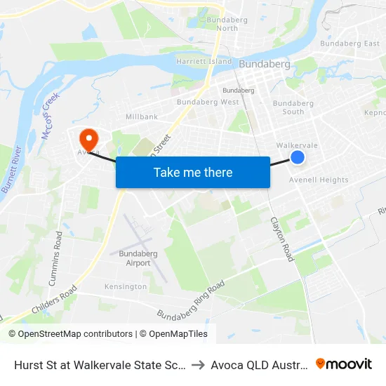 Hurst St at Walkervale State School to Avoca QLD Australia map