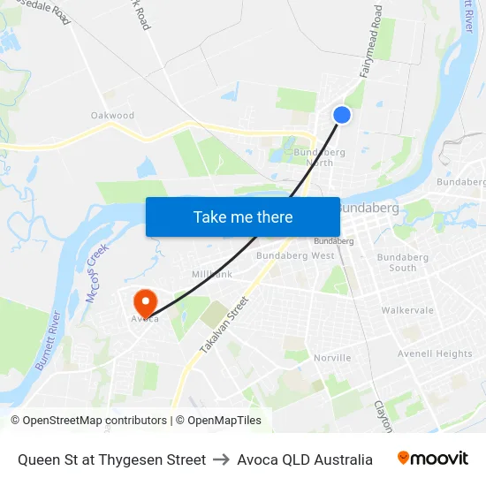 Queen St at Thygesen Street to Avoca QLD Australia map
