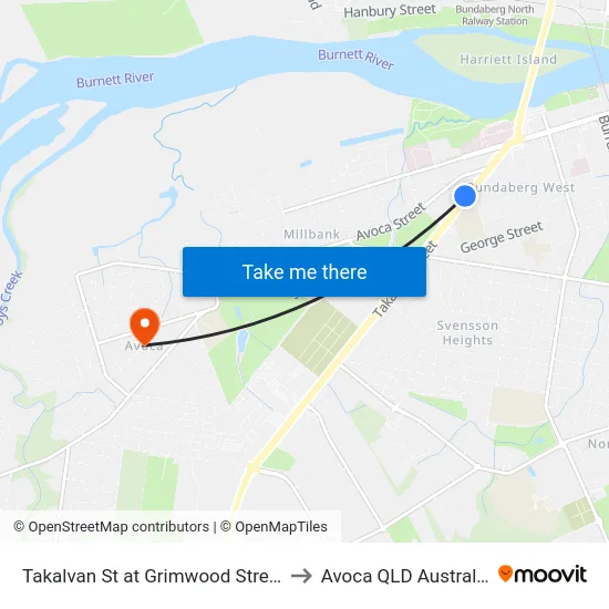 Takalvan St at Grimwood Street to Avoca QLD Australia map