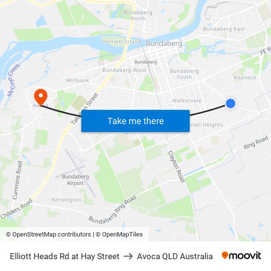 Elliott Heads Rd at Hay Street to Avoca QLD Australia map