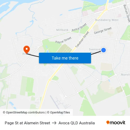 Page St at Alamein Street to Avoca QLD Australia map