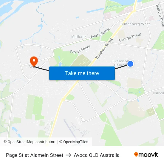 Page St at Alamein Street to Avoca QLD Australia map