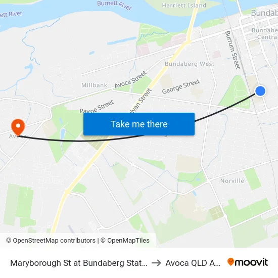 Maryborough St at Bundaberg State High School to Avoca QLD Australia map