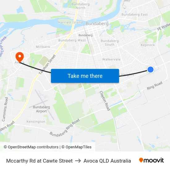 Mccarthy Rd at Cawte Street to Avoca QLD Australia map
