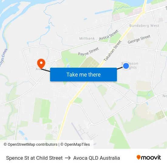 Spence St at Child Street to Avoca QLD Australia map