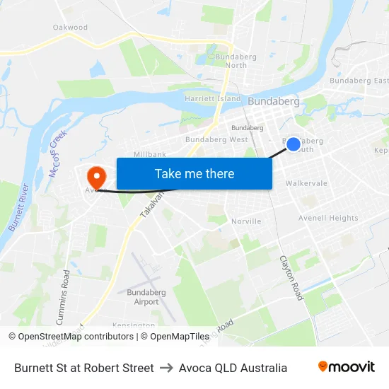 Burnett St at Robert Street to Avoca QLD Australia map