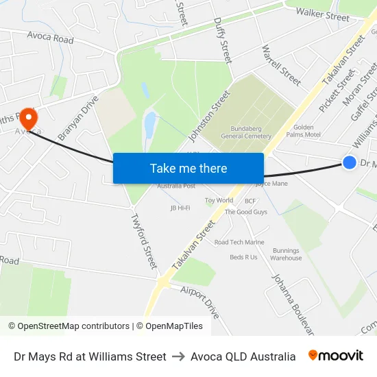 Dr Mays Rd at Williams Street to Avoca QLD Australia map