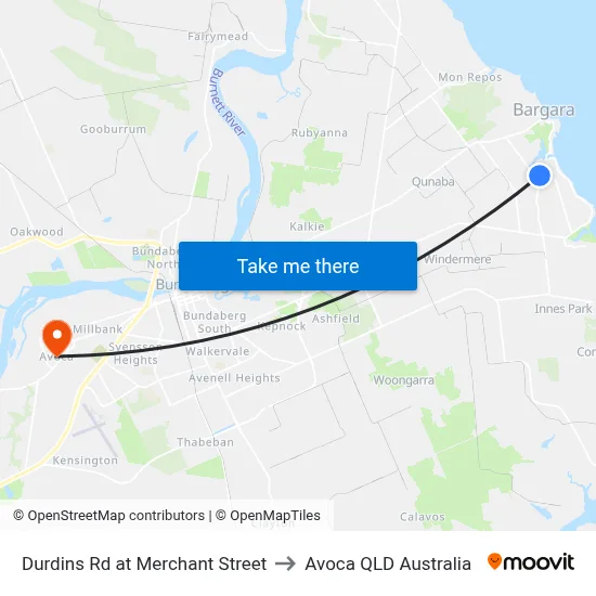 Durdins Rd at Merchant Street to Avoca QLD Australia map
