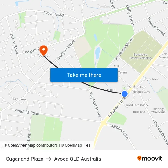 Sugarland Plaza to Avoca QLD Australia map