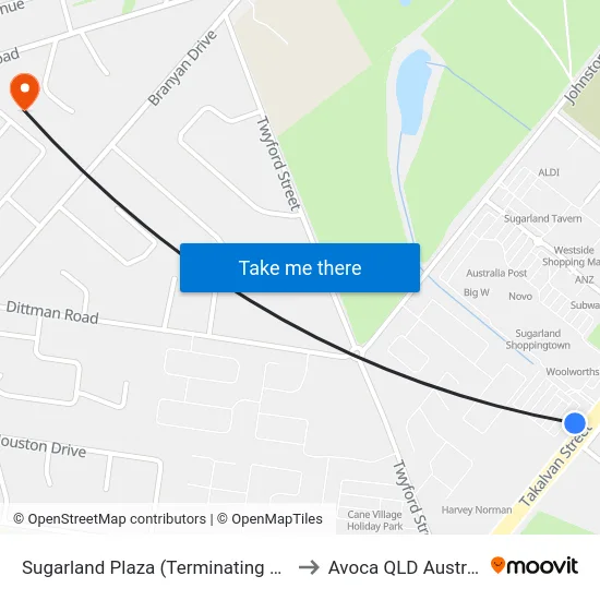 Sugarland Plaza (Terminating Stop) to Avoca QLD Australia map