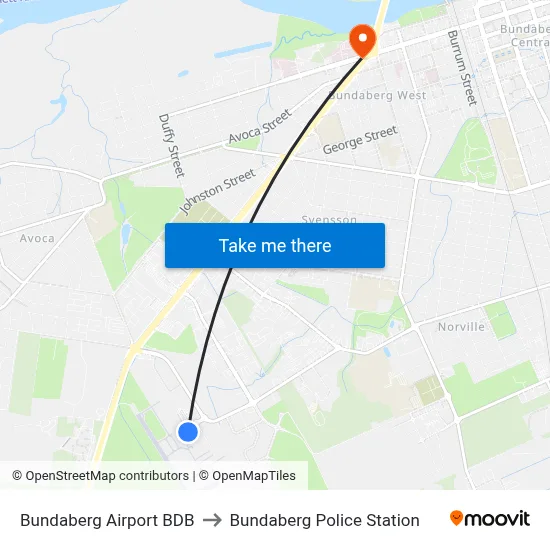 Bundaberg Airport BDB to Bundaberg Police Station map