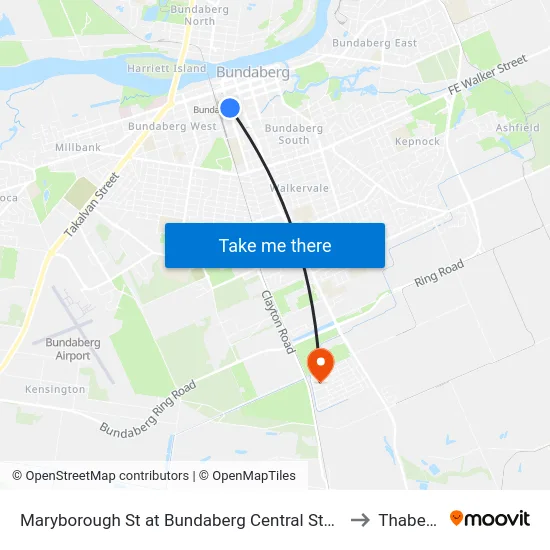 Maryborough St at Bundaberg Central State School to Thabeban map