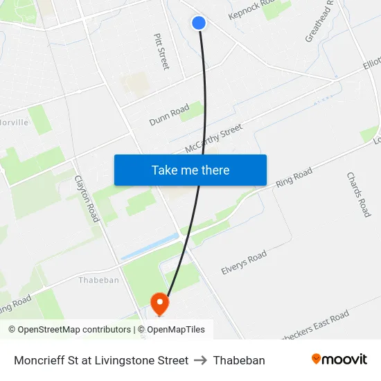 Moncrieff St at Livingstone Street to Thabeban map