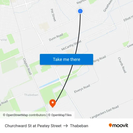 Churchward St at Peatey Street to Thabeban map