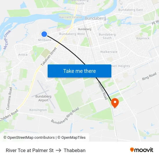 River Tce at Palmer St to Thabeban map