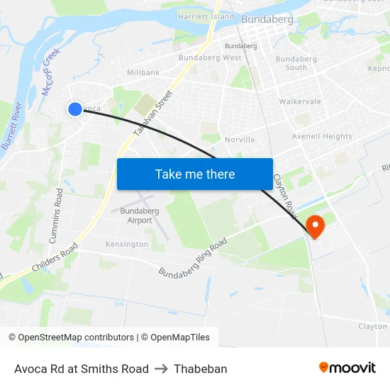 Avoca Rd at Smiths Road to Thabeban map