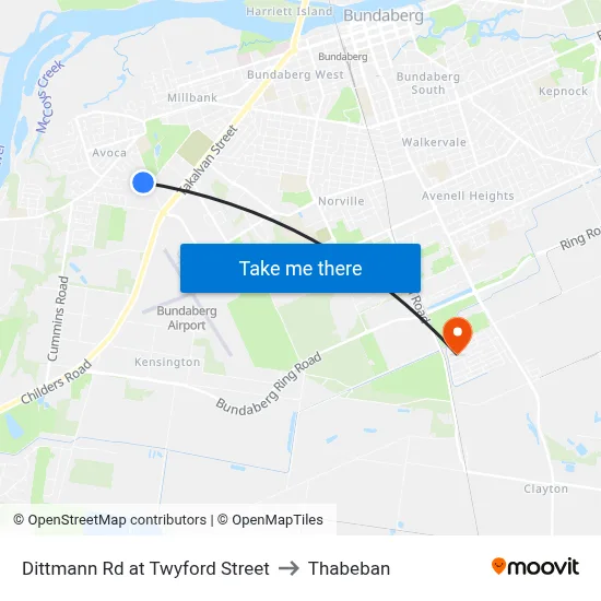 Dittmann Rd at Twyford Street to Thabeban map