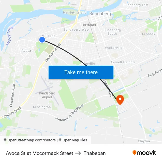 Avoca St at Mccormack Street to Thabeban map