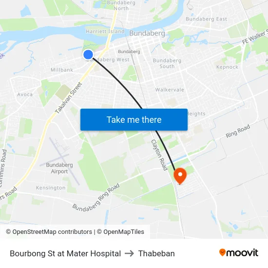 Bourbong St at Mater Hospital to Thabeban map