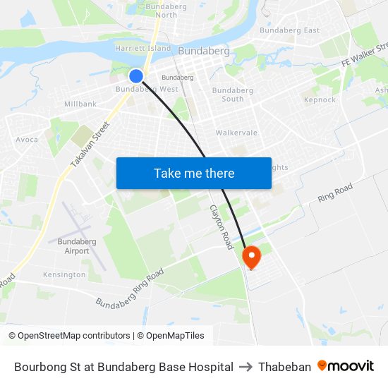 Bourbong St at Bundaberg Base Hospital to Thabeban map