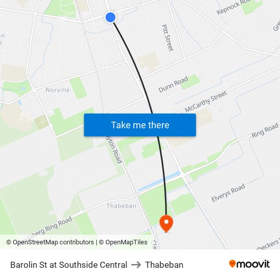 Barolin St at Southside Central to Thabeban map