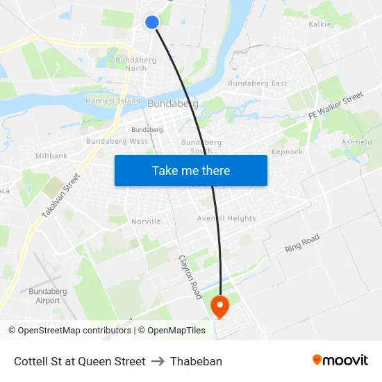 Cottell St at Queen Street to Thabeban map