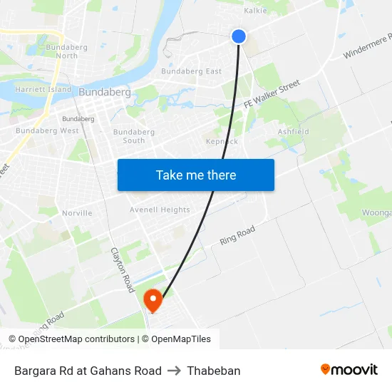 Bargara Rd at Gahans Road to Thabeban map