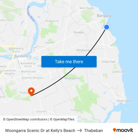 Woongarra Scenic Dr at Kelly's Beach to Thabeban map
