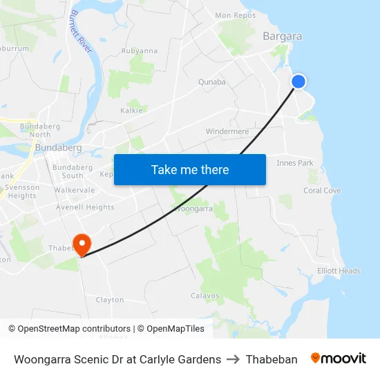 Woongarra Scenic Dr at Carlyle Gardens to Thabeban map