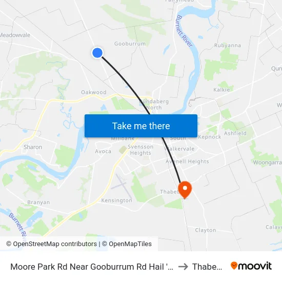 Moore Park Rd Near Gooburrum Rd Hail 'N' Ride to Thabeban map