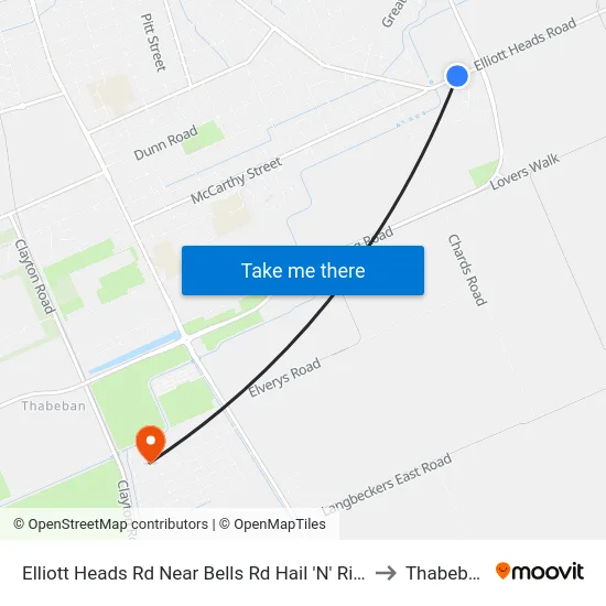 Elliott Heads Rd Near Bells Rd Hail 'N' Ride to Thabeban map