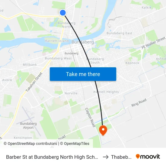 Barber St at Bundaberg North High School to Thabeban map