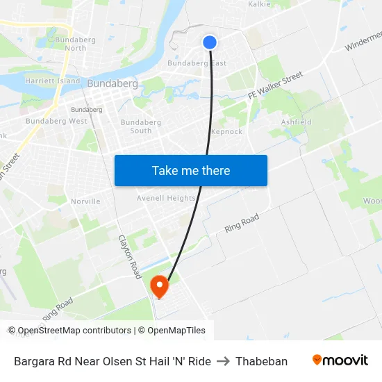 Bargara Rd Near Olsen St Hail 'N' Ride to Thabeban map