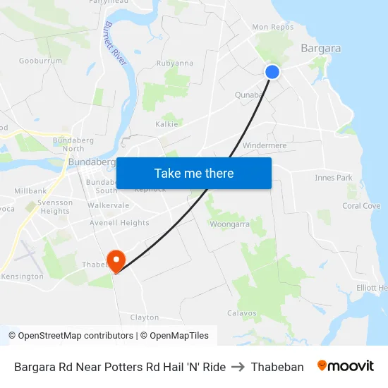 Bargara Rd Near Potters Rd Hail 'N' Ride to Thabeban map