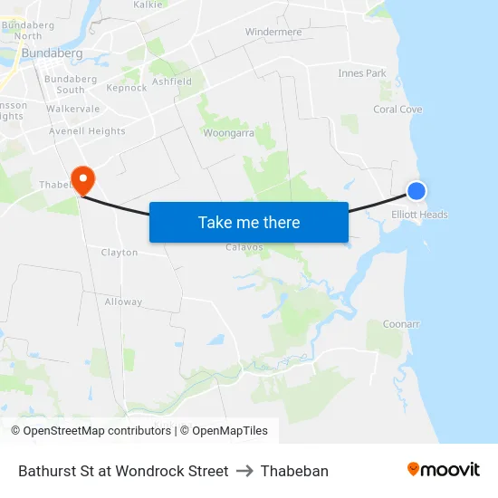 Bathurst St at Wondrock Street to Thabeban map